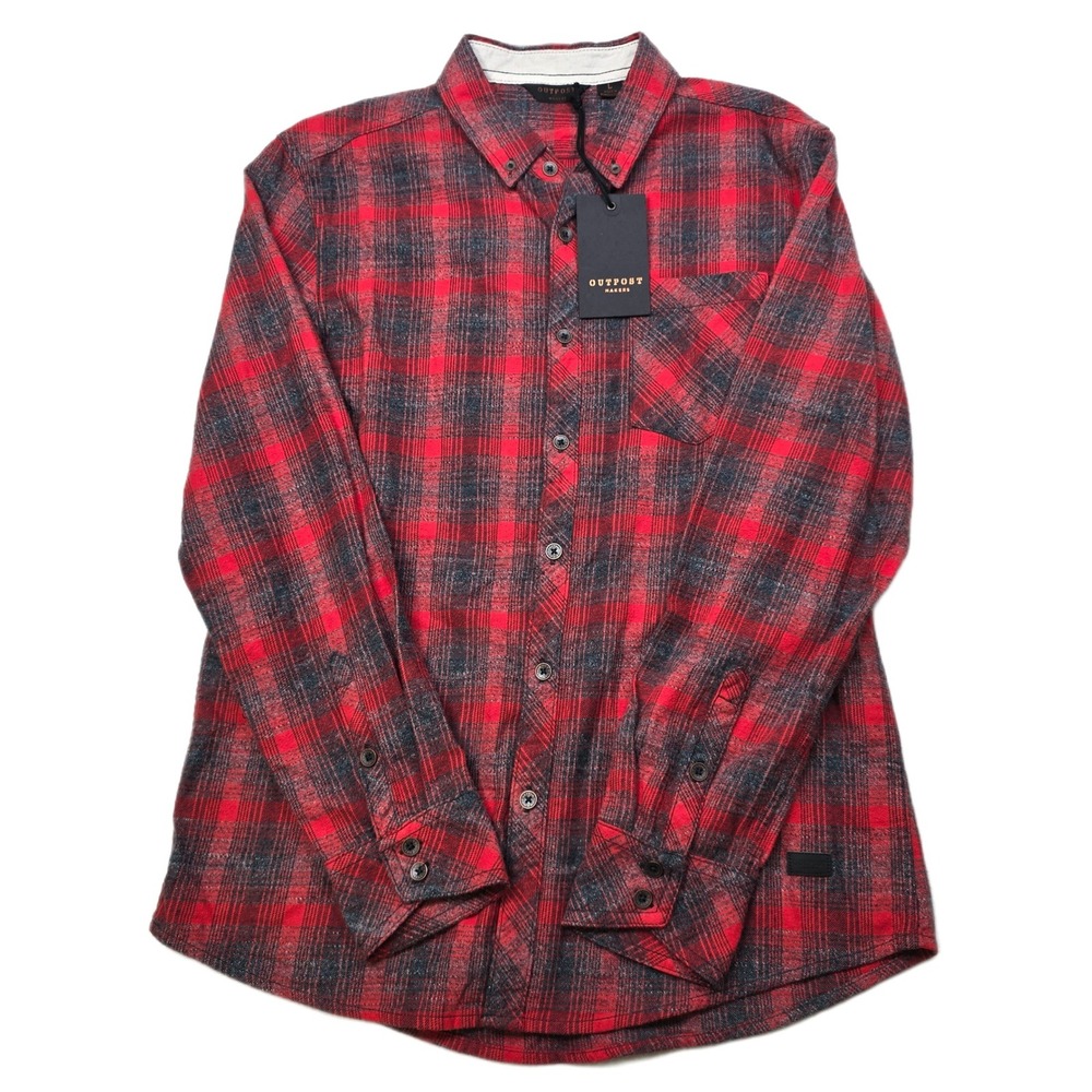 Outpost Makers Flannel Shirt Mens Large Red Plaid Button Down‎ Long Sleeve NEW